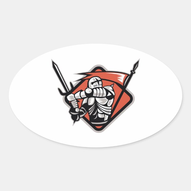 Adesivo Oval Knight Crusader com indicador de espada (Frente)