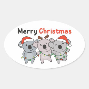 Adesivo Oval Koala Natal Animais Koalas Feliz Natal Cla