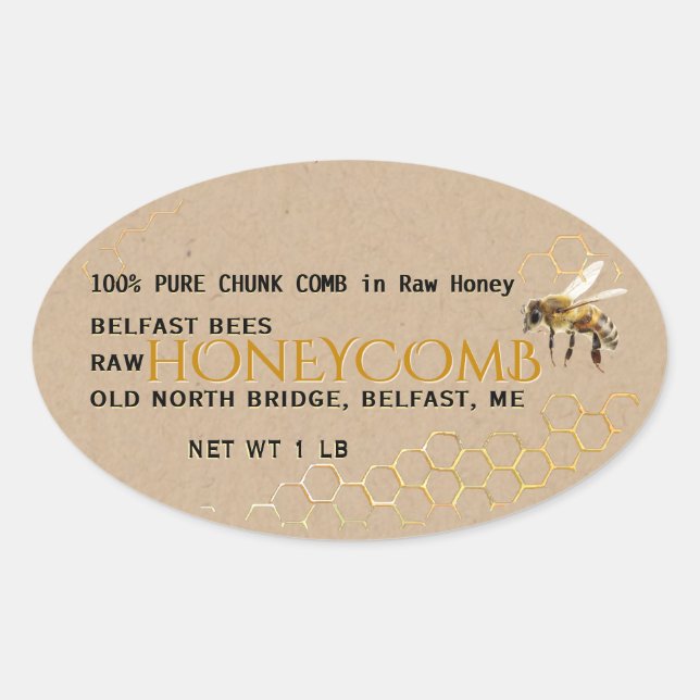 Adesivo Oval Kraft Comb Honey em Retângulo, Círculo, Quadrado o (Frente)