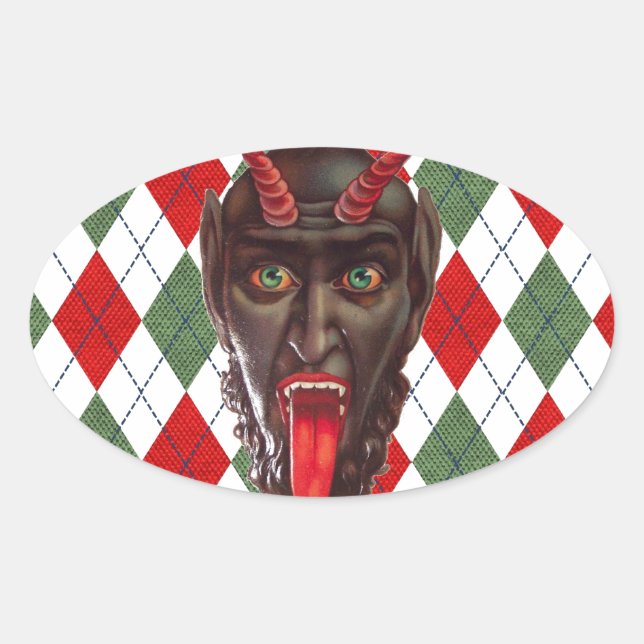 Adesivo Oval Kristmas de natal xadrez (Frente)