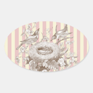 Adesivo Oval La Petite Famille em fundo rosa e creme