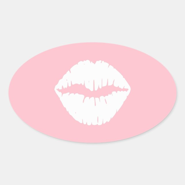 Adesivo Oval Lábios Rosa e Branco (Frente)