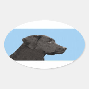 Adesivo Oval Labrador Retriever Black Painting Original Dog Art