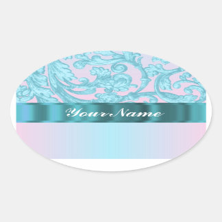 Adesivo Oval Lace azul-úmido rosa