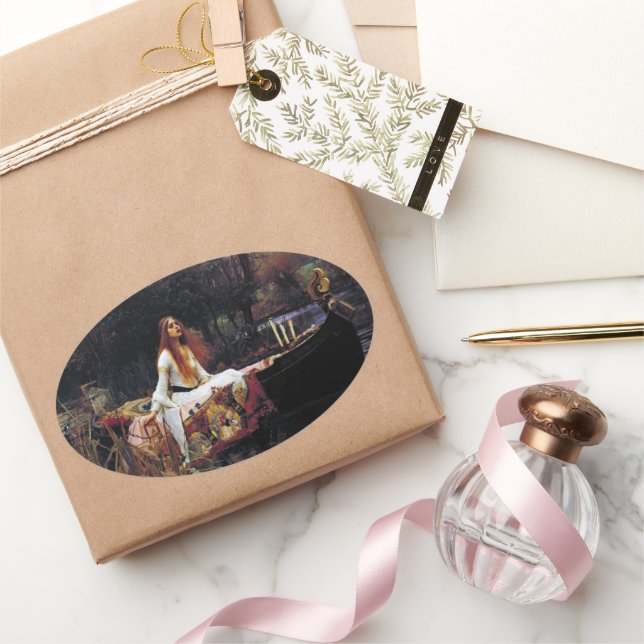 Adesivo Oval Lady Of Shallot sobre Barcos JW Waterhouse Bons Ar (Presentear)