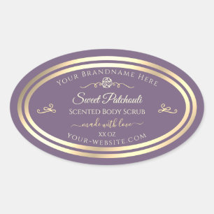 Adesivo Oval Lavanda do Rótulo do Produto Frame Dourado e Rosa