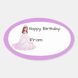 Adesivo Oval Lavanda Princesa Birthday Tag Sticker