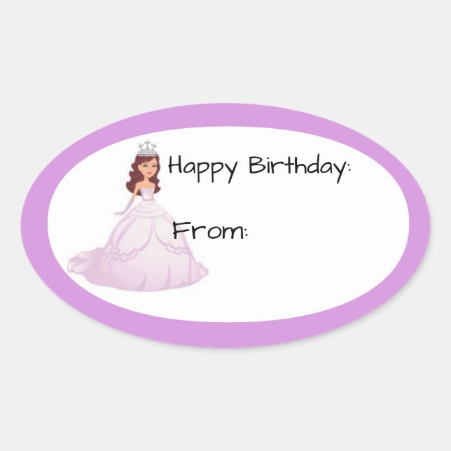 Adesivo Oval Lavanda Princesa Birthday Tag Sticker (Frente)