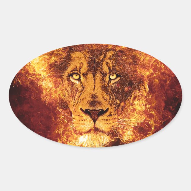 Adesivo Oval Leão flamejante de Judah (Frente)