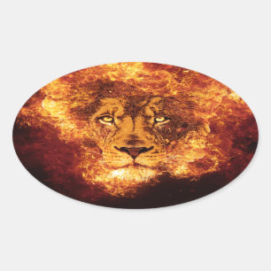 Adesivo Oval Leão Flamejante de Judah
