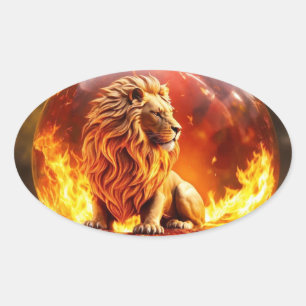 Adesivo Oval Leão Majestoso: Rei dos Selvagens