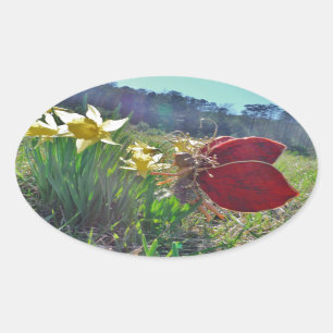 Adesivo Oval Leite e flores amarelas