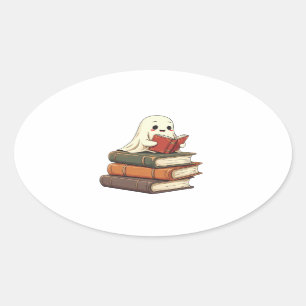 Adesivo Oval Leitor Fantasma Feliz - Criminoso Bookworm