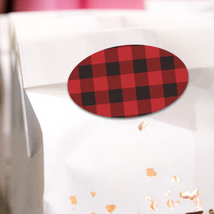 Adesivo Oval Lenhador vermelho da xadrez do búfalo da casa de