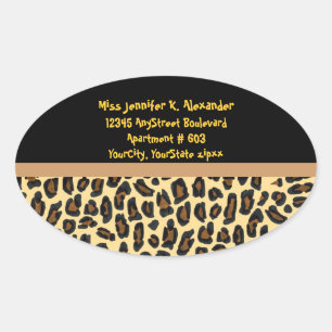Adesivo Oval Leopard Animal Print Address Labels