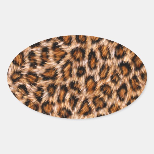 Adesivo Oval Leopardo Jaguar Gato Padrão de Pelo Marrom (Frente)