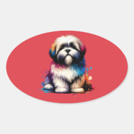 Adesivo Oval Lhaso Apso Dog