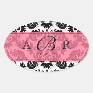 Adesivo Oval Limão preto, branco, flur de Lis Damask Sticker