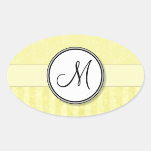 Adesivo Oval Limon Cream Damask com Stripes e Monograma