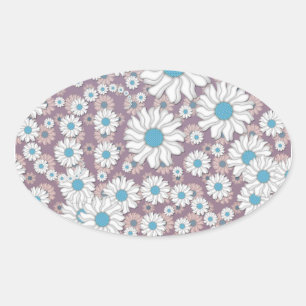 Adesivo Oval Lindas Margaridas Fantasia Lavanda Branco Azul