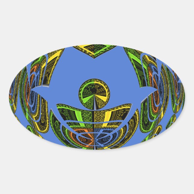 Adesivo Oval Lindo Vetor Étnico Tradicional Africano Azul (Frente)