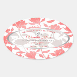Adesivo Oval Lindos Rótulos de Produto de Padrão Floral Branco