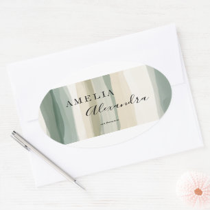 Adesivo Oval Linhas onduladas Abstrato do Boho Retro Script Ret