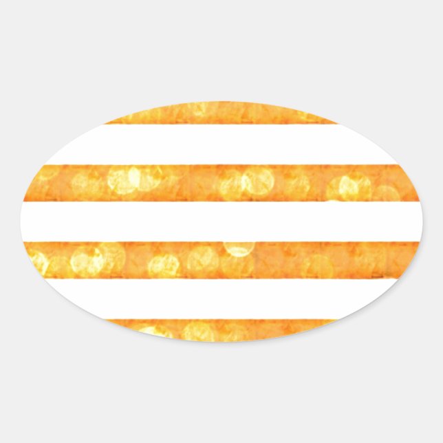 Adesivo Oval Listras Bokeh Laranja E Branco (Frente)
