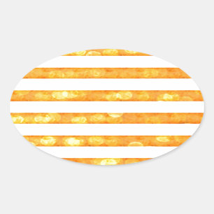 Adesivo Oval Listras Bokeh Laranja E Branco