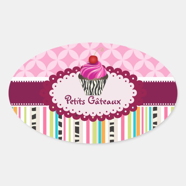 Adesivo Oval listras PixDezines+lattice+cupcake/cor DIY (Frente)