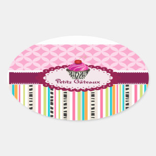 Adesivo Oval listras PixDezines+lattice+cupcake/cor DIY