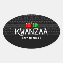 Adesivo Oval Lit as velas em Kinara com Kwanzaa e nome personal