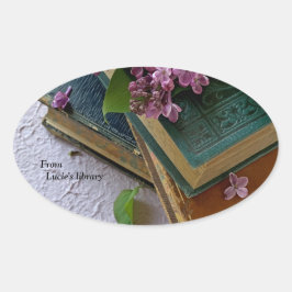 Adesivo Oval Livros antigos e lilases