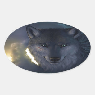 Adesivo Oval Lobo da fantasia