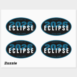 Adesivo Oval Localização de Observação do Eclipse de 2026 Perso