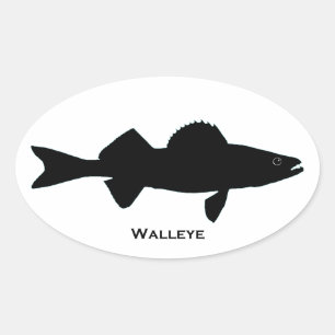 Adesivo Oval Logotipo da Walleye preto e branco
