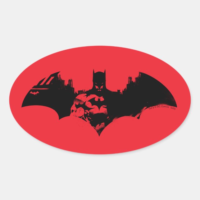 Adesivo Oval Logotipo de Bat Silhouette Batman e Gotham (Frente)
