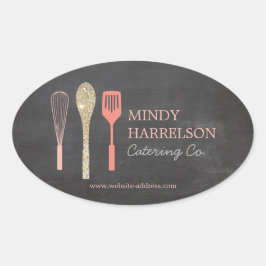 Adesivo Oval Logotipo de espátula de uísque com mancha reluzent