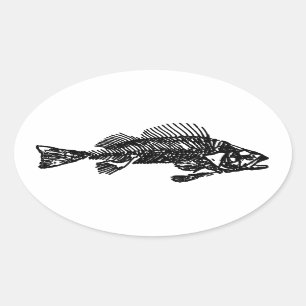 Adesivo Oval Logotipo de esqueleto dos peixes (preto)