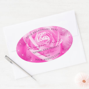 Adesivo Oval Logotipo de Folhas de Rosa Rosa Rosa Cor-de-rosa