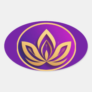 Adesivo Oval Logotipo de Lótus Dourado Elegante em Gradiente Ro