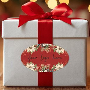 Adesivo Oval Logotipo de Natal Poinsettias