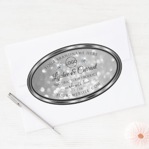 Adesivo Oval Logotipo de Ouros de Ouros de Silver Glitter