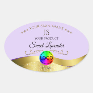 Adesivo Oval Logotipo Dourado Lilac Wavy Lilac Rótulo do Monogr