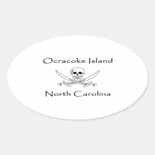 Adesivo Oval Logotipo Pirata da Carolina do Norte de Ocracoke