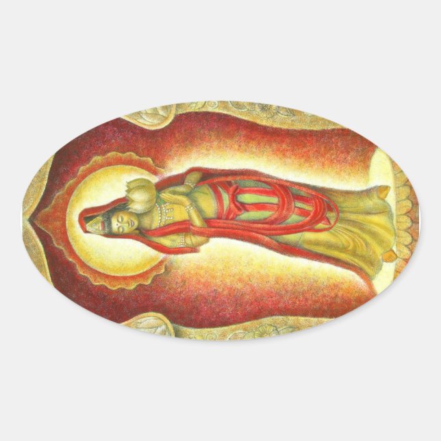 Adesivo Oval Lotus de Kuan Yin da deusa (Frente)