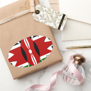Adesivo Oval Lovely Hearts Kenya: Flag Art Motif