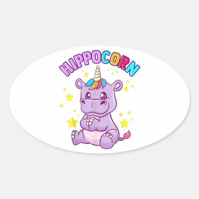 Adesivo Oval Lucky Hippo Sticker - Ideia Bonita do Presente (Frente)