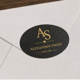 Adesivo Oval Luxury Black Leather Gold Monogram Business Brand