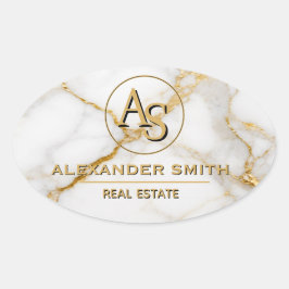 Adesivo Oval Luxury White Marble Gold Monogram Real Estate